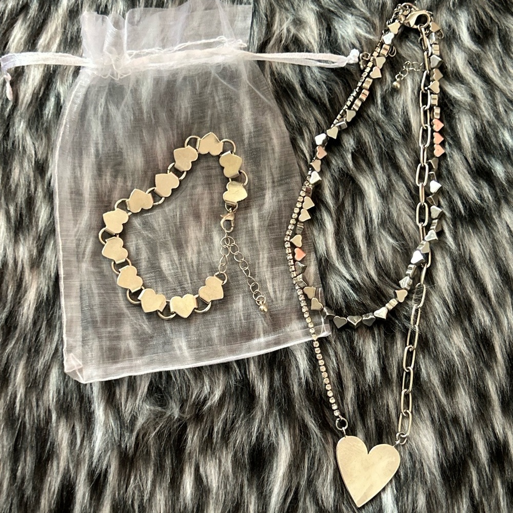 Heart Necklace & Bracelet Set